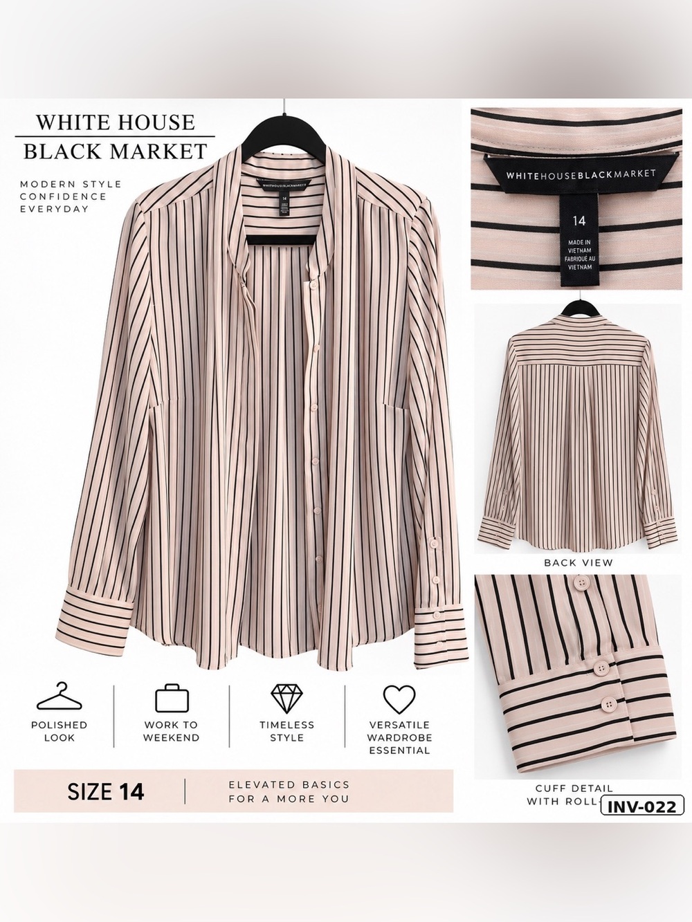 White House Black Market Pink and Black Striped Button-Down Blouse